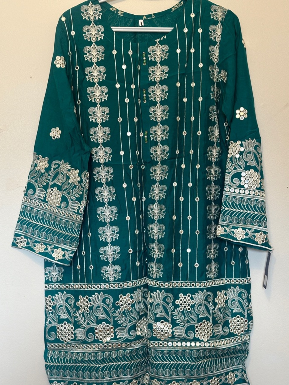 Embroidered Teal Tunic with Silver Mirrorwork